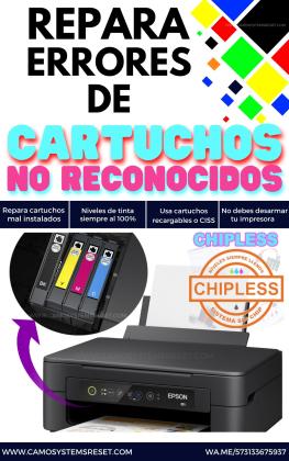 Chipless Chip virtual, repara error de cartuchos no reconocidos o mal instalador en Epson . Adjprog, software RIP.